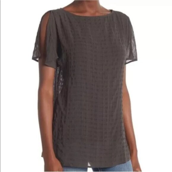 14th & Union Sheer Check Box Popover Tunic Top Size Medium - Picture 1 of 8